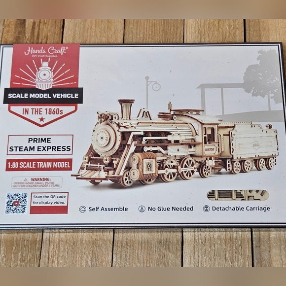 PRIME STEAM EXPRESS 308 PIECE WOODEN TRAIN MODEL LOCOMOTIVE COAL CAR NO GLUE - Picture 2 of 3